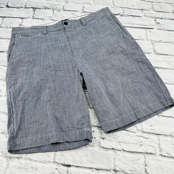 Banana Republic Men's Cotton Flat Front Shorts Size 38 Navy Blue White Checkered - Picture 1 of 8